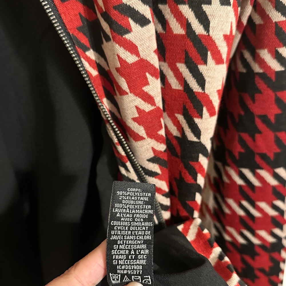 Sanctuary City Topper Houndstooth Pattern Full Zip Coat Red, Tan & Black, XL - Picture 7 of 7